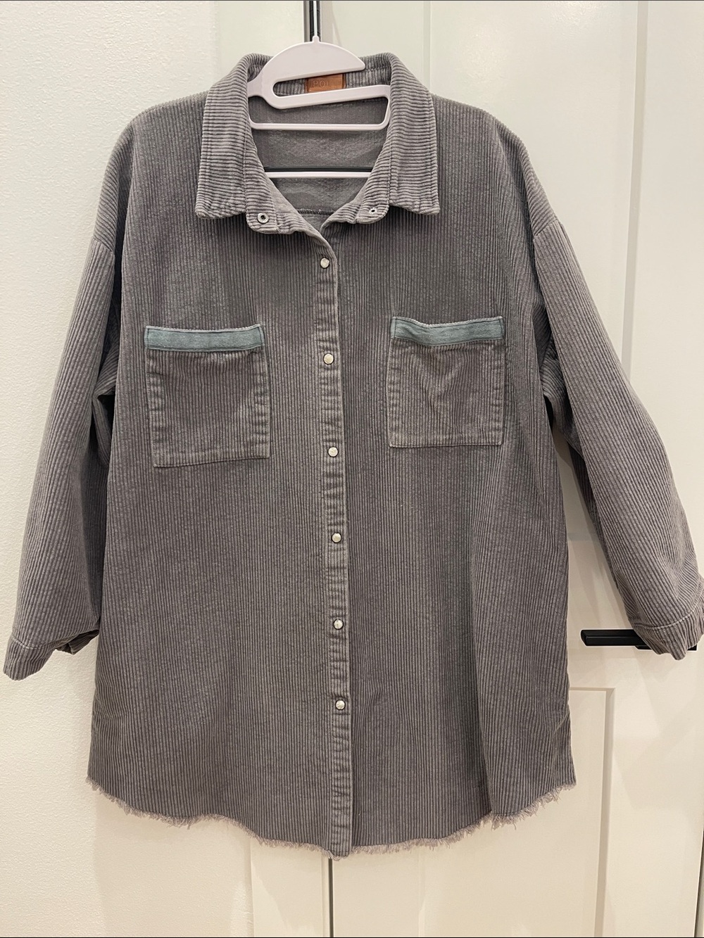 POL Oversized Corduroy Shacket in Gray